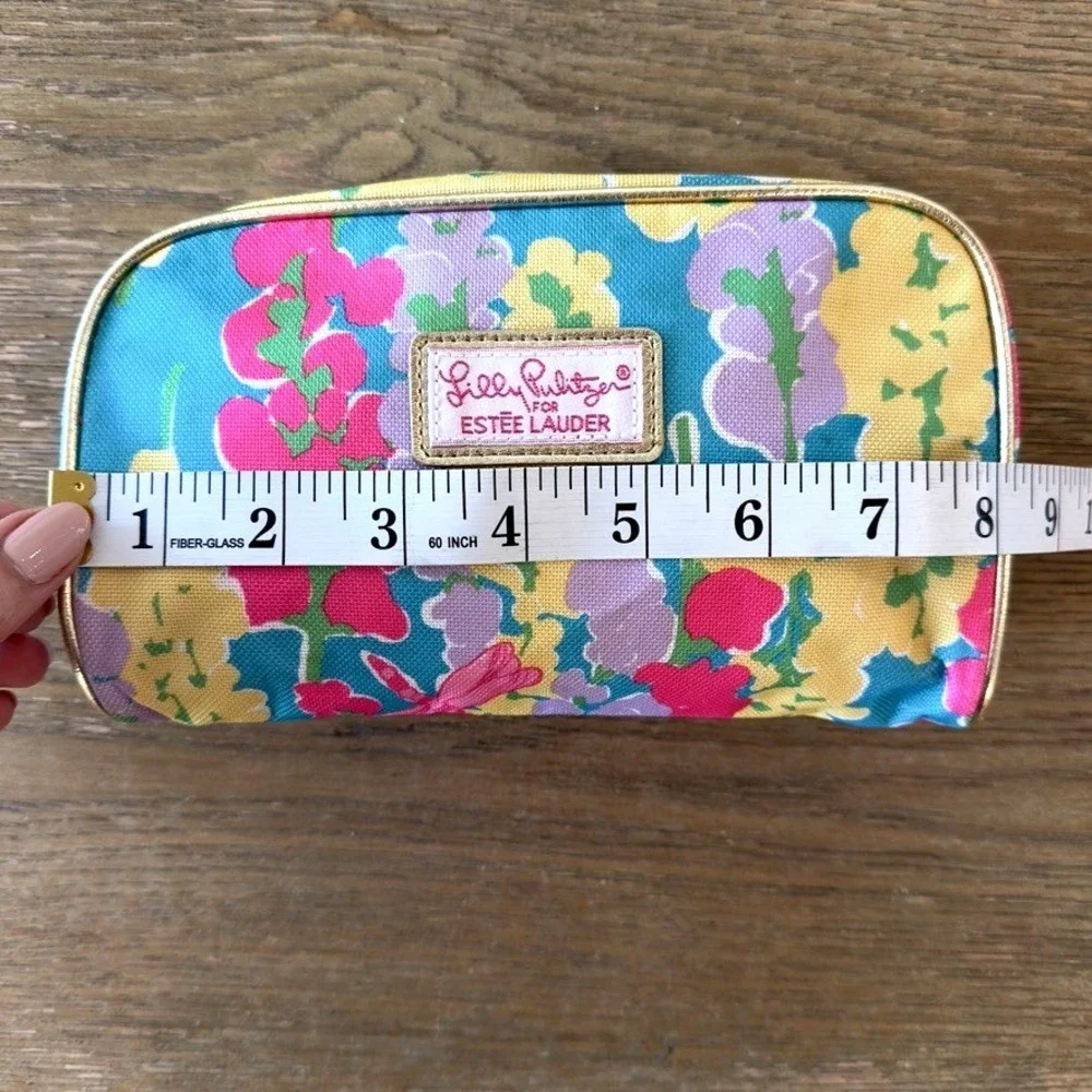 NEW Lilly Pulitzer for Estée Lauder Cosmetic Make-up Bag-Floral-Gold Trim-Sz Sml
